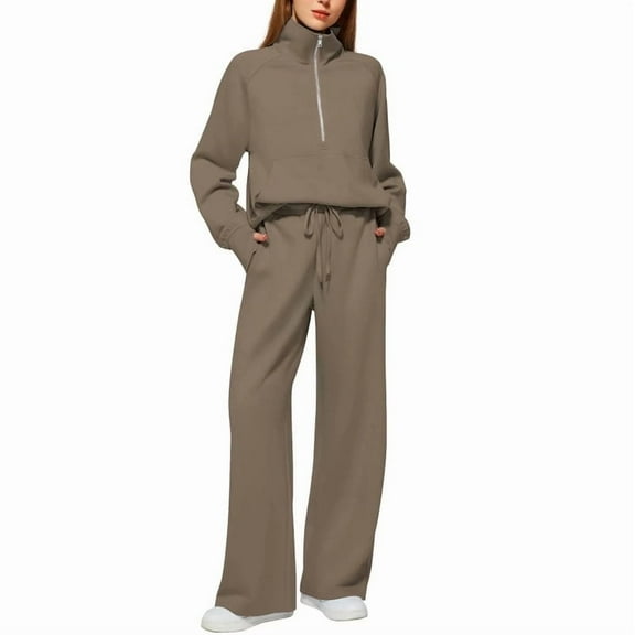 Scacto Women's 2 Piece Outfits Lounge Hoodie Set Oversized Half Zip Pullover Sweatshirt Wide Leg Sweatpant Sweatsuit Tracksuit with Pockets