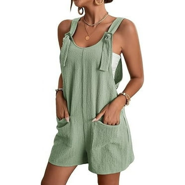Scacto Women's Adjustable Strap Knot Front Romper Short Jumpsuit Overalls with Pocket