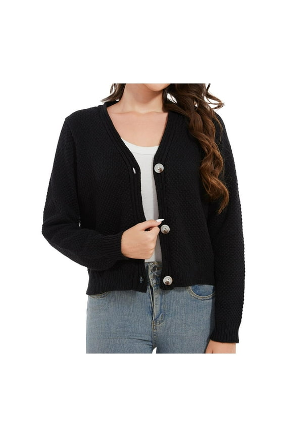 Women's Cardigan Sweaters Open Front Long Sleeve Button Down Knit Jackets with Pockets