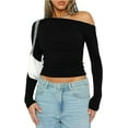 thumbnail image 1 of Scacto Women's Long Sleeve Off The Shoulder Tops Going Out Crop Tops Casual Y2K Slim Fit T-Shirts, 1 of 6