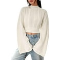 thumbnail image 1 of Scacto Women's Mock Neck Bell Sleeve Crop Sweater Knit Pullover Tops, 1 of 6