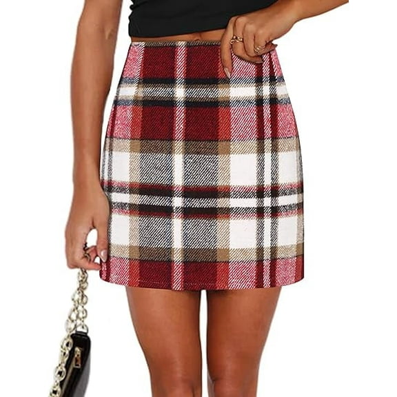 Scacto Women's Plaid Skirt Casual Short Length High Waist Bodycon Mini Pencil Skirt