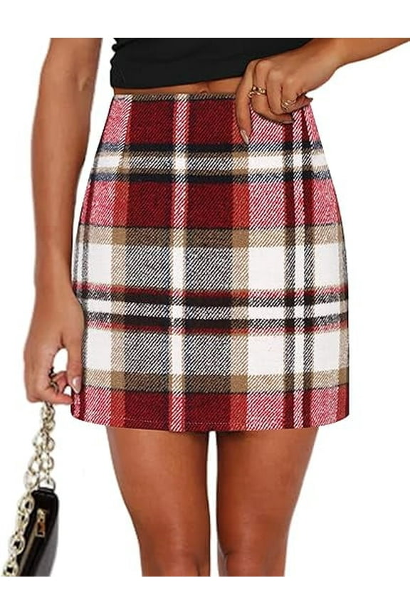 Women's Plaid Skirt Casual Short Length High Waist Bodycon Mini Pencil Skirt