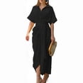 thumbnail image 1 of Scacto Women's Shirt Dress, Casual Solid Color Short Sleeve Dress, Lapel Beach Sundress for Summer, Party, Daily Wear, 1 of 6