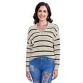 thumbnail image 1 of Scacto Women's Striped Pullover Sweater Casual Loose Color Block Long Sleeve V Neck Knitted Jumper Tops, 1 of 5