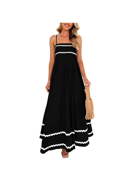 Women's Summer Dresses Spaghetti Strap Casual Sleeveless Boho A Line Long Beach Sundress Vacation Maxi Dress