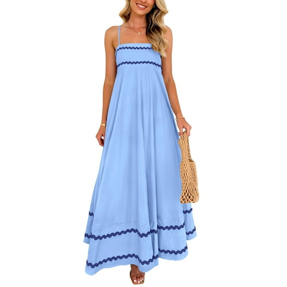 Scacto Women's Summer Dresses Spaghetti Strap Casual Sleeveless Boho A Line Long Beach Sundress Vacation Maxi Dress