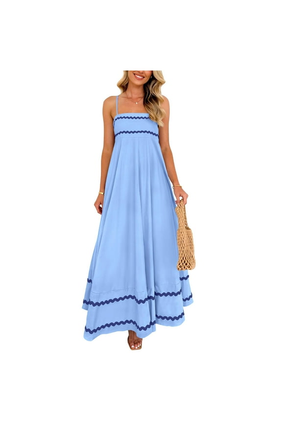 Women's Summer Dresses Spaghetti Strap Casual Sleeveless Boho A Line Long Beach Sundress Vacation Maxi Dress