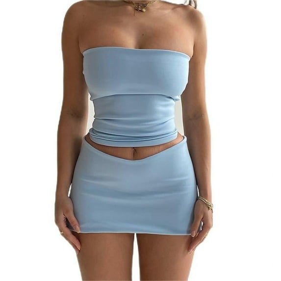 Scacto Women's Two Piece Midriff-baring Top Slim-fit Sheath Two-piece Set Outfits Crop Cami Top and Bodycon Mini Skirt Set