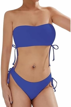 Women's Two Piece Swimsuit Bathing Suit Tie Side Ribbed Bandeau Bikini Set Swimwear Shoulders Push-up Bathing Suits