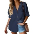 thumbnail image 1 of Scacto Womens Cotton Button Down Shirt Casual Long Sleeve Loose Fit Collared Linen Work Blouse Tops with Pocket, 1 of 7