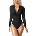thumbnail image 1 of Scacto Womens Long Sleeve Bodysuit Shirts Turtle Neck Zip Up Ribbed Tight Jumpsuit Tops Fall Outfits Clothes, 1 of 5