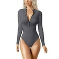 thumbnail image 1 of Scacto Womens Long Sleeve Bodysuit Shirts Turtle Neck Zip Up Ribbed Tight Jumpsuit Tops Fall Outfits Clothes, 1 of 5