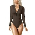 thumbnail image 1 of Scacto Womens Long Sleeve Bodysuit Shirts Turtle Neck Zip Up Ribbed Tight Jumpsuit Tops Fall Outfits Clothes, 1 of 5
