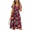 thumbnail image 1 of Scacto Womens Summer Dresses Boho Floral Printed Short Sleeve Casual Sundresses V Neck Beach Vacation Party Swing Dress with Pocket, 1 of 4
