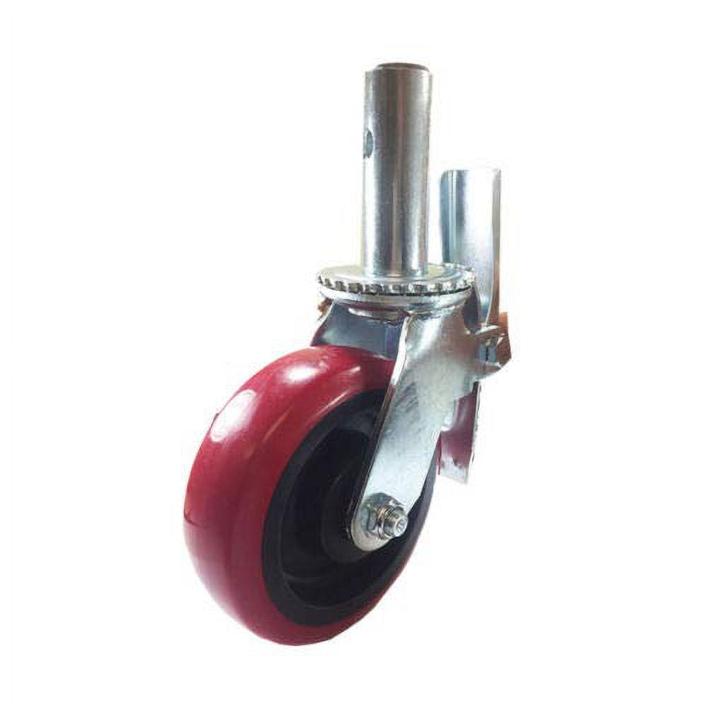 Scaffold Caster 6" X 2" Red PU Wheel Locking Brake 13/8" Stem 900 Lbs