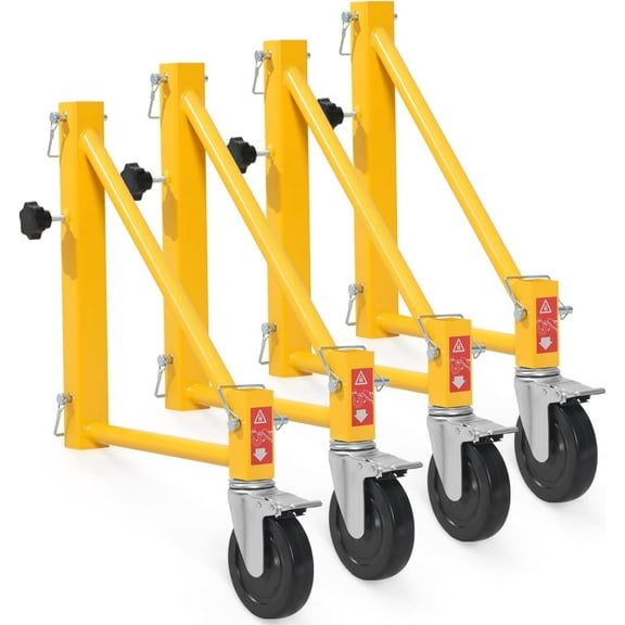 Scaffold Outriggers, Total Load Capacity Baker-Style Scaffolding Accessory with Swivel Casters, Carbon Steel Scaffold Wheel System with Rust Proof Galvanized Surface, Yellow