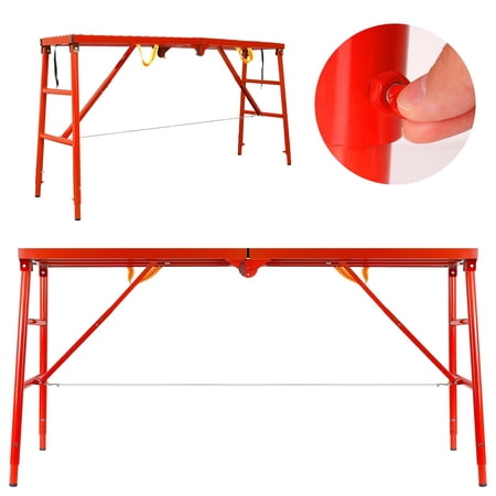 Scaffolding, 69" x 15" Red Steel Scaffolding Platform, Portable Scaffolding, 800 lb Load Capacity, with Non-Slip Rubber Feet, for Inspection, Ceiling, Paint.