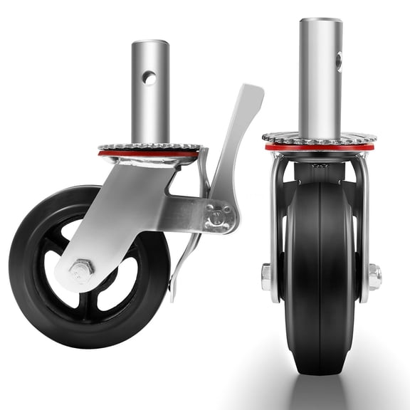 Scaffolding Caster Wheels 6 Inch Set of 4, Heavy Duty Dual Locking Swivel Casters 4400 LBS Capacity, Rubber Wheels with Steel Mount for Scaffold Workbench Construction