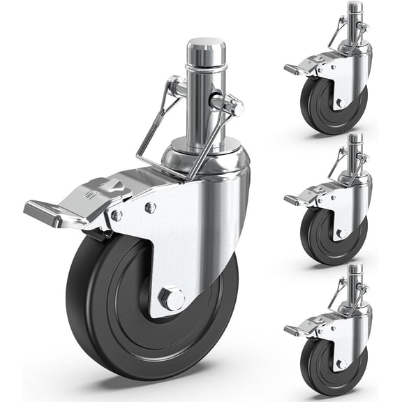 Scaffolding Caster Wheels 8 inch Dual Locking Casters Set of 2, Round Stem Swivel Castor, 1300 LBS Total Load Capacity, Industrial Heavy Duty Replacement Castors