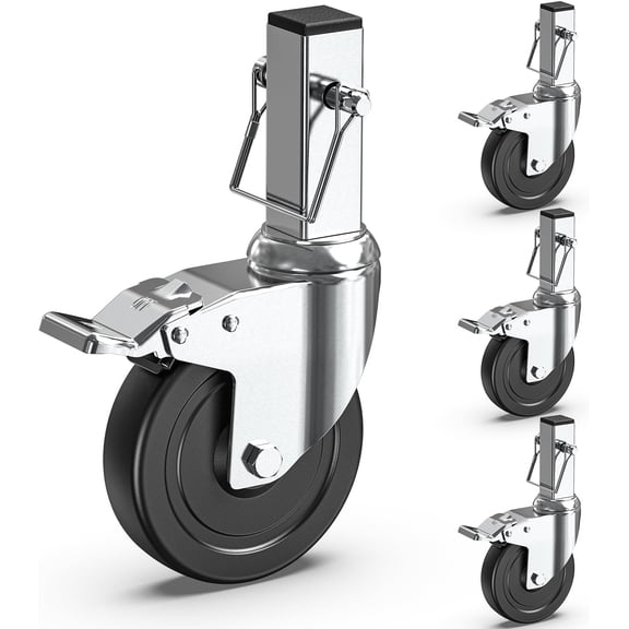 Scaffolding Caster Wheels 8 inch Dual Locking Casters Set of 2, Round Stem Swivel Castor, 1300 LBS Total Load Capacity, Industrial Heavy Duty Replacement Castors