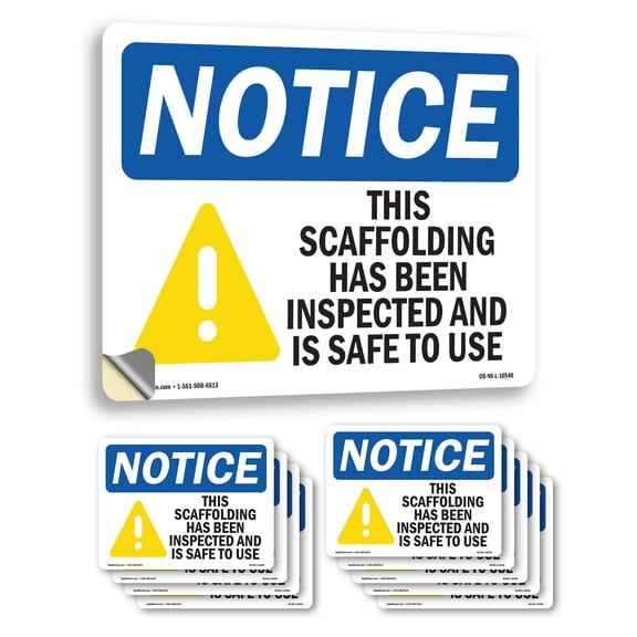Scaffolding Has Been Inspected Safe To Use OSHA Notice Vinyl Decal Label 5 Inch x 3.5 Inch - 10 Pack