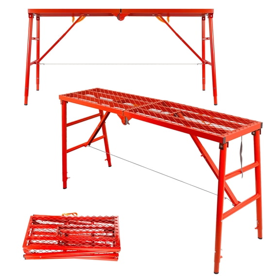 Scaffolding Ladder 5-Level Height, Portable Heavy Duty Work Platform Industrial Step Ladders, Adjustable Folding Scaffolding Platform 70"x15"x53" for Deck Staining and Fence Painting