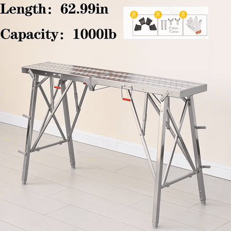 Scaffolding Platform Adjustable Height, Folding Work Platform,Metal Portable Scaffolding Ladder,800Lbs/1000Lbs Capacity