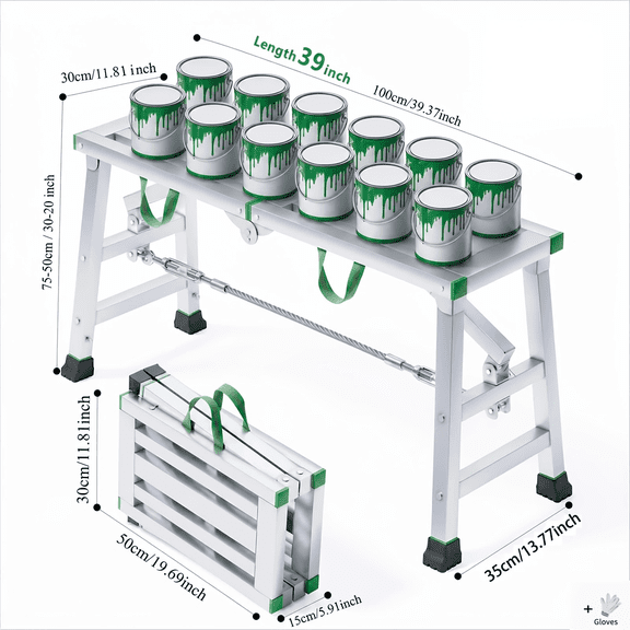 Scaffolding Platform Adjustable Height, Folding Work Platform, Work Bench 800Lbs/1000Lbs Capacity