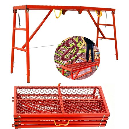 Scaffolding Platform69'' × 15'' × 33.8''-52.7''(H) Folding Adjustable scaffolding Set for Stairs Portable Work Platform Ladder 770 LBS Capacity, Red