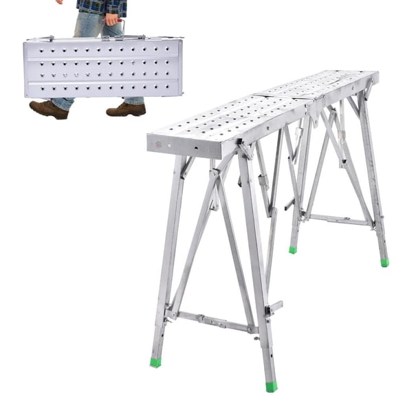 Scaffolding Platforms Adjustable Height, Folding Work Platforms, Aluminum Portable Scaffolding Ladder, Non-Slip Portable Work Bench 600lbs Capacity for Drywall, Cleaning RV, 140 × 25cm
