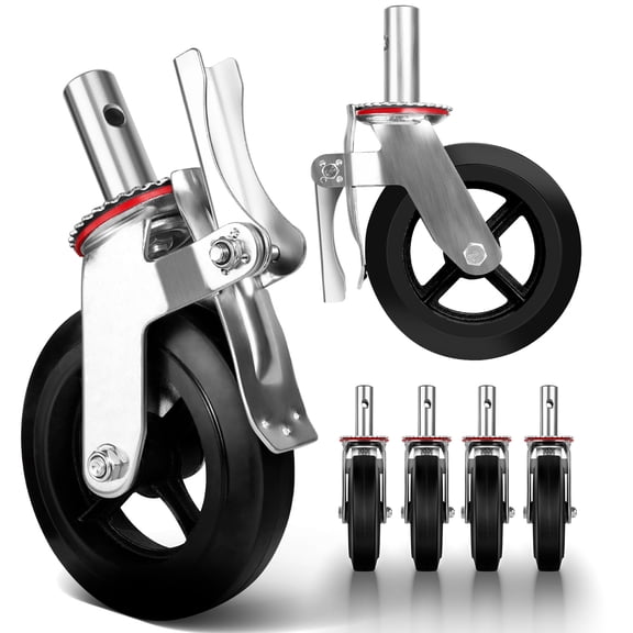 Scaffolding Rubber Swivel Caster, 4400 LBS Scaffolding Wheels Set with Dual Locking Brakes, 8 inches scaffolding wheels for Scaffolding Platform