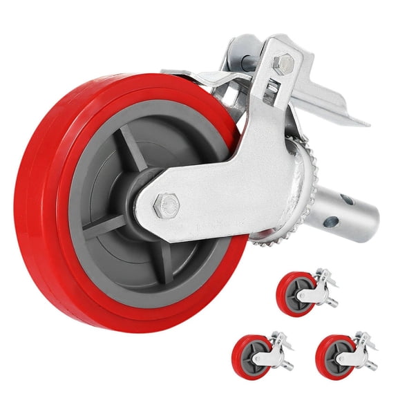 Scaffolding Wheels 8 Inch - Heavy Duty Casters 4 Pack, 3200 Lbs Capacity, Locking Stem Swivel Casters with Brake - Replacement for Scaffold, Workbench, Shelves, Industrial Equipment