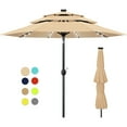 thumbnail image 1 of Scafild | 10ft Outdoor Patio Umbrellas with Solar Lights, 3 Tier Vented Large Market Table Umbrella with 8 Sturdy Ribs & 1.5" Pole UV Protection for Garden Deck Backyard Pool - Beige, 1 of 9