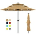thumbnail image 1 of Scafild | 10ft Outdoor Patio Umbrellas with Solar Lights, 3 Tier Vented Large Market Table Umbrella with 8 Sturdy Ribs & 1.5" Pole UV Protection for Garden Deck Backyard Pool - Khaki, 1 of 9