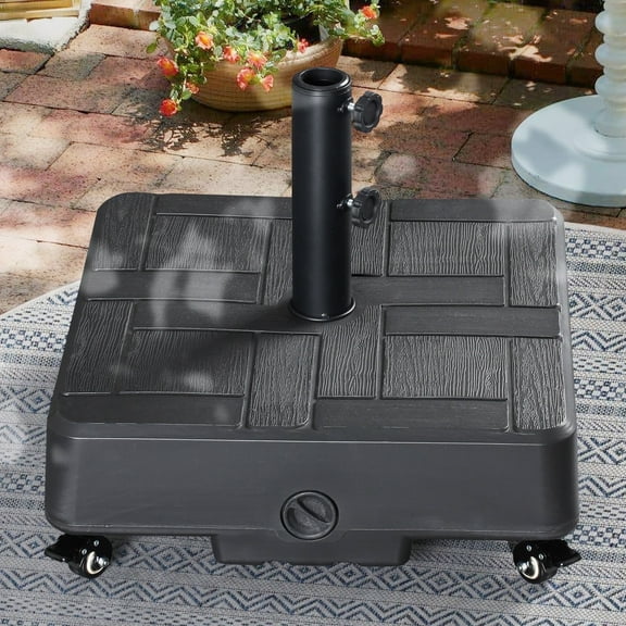 Scafild | 82-lbs Square Market Umbrella Base Weighted Heavy Duty Outdoor Living Square Brick Patio Umbrella Base With Wheel