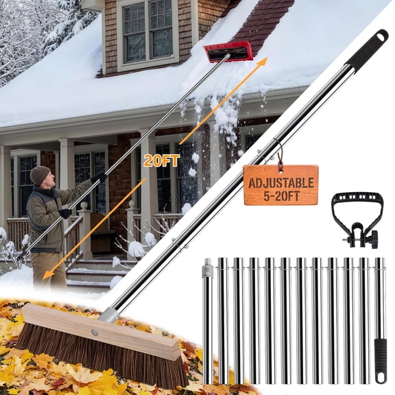 Scafild | 2-in-1 Leaf Roof Brush and Snow Rake, Roof Cleaning Brush & Leaf Removal Tool, 5-20ft Adjustable Cleaning Brush and Leaves Snow Removal Tool for Shingles, Solar Panels, Cars