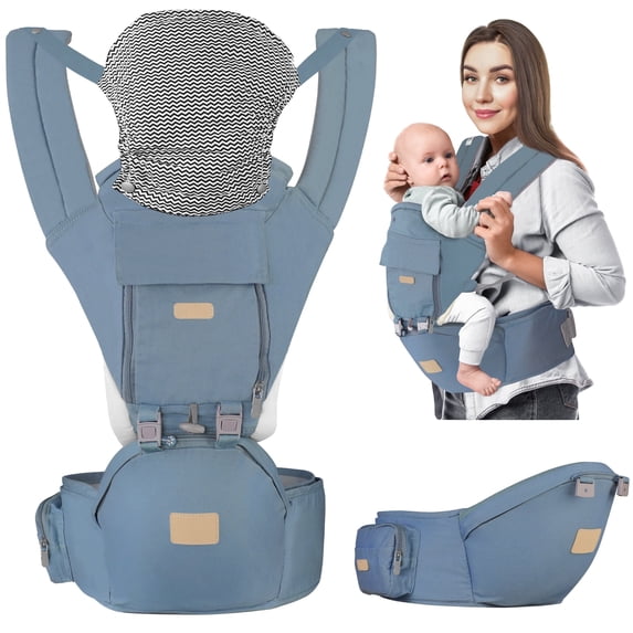 Scafild | 6-in-1 Baby Carrier with Waist Stool Hip Seat for Breastfeeding Newborn Infant Toddler - Haze Blue
