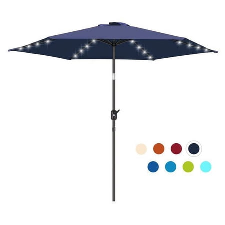 Scafild | 7.5 Ft Solar LED Light Patio Umbrella Outdoor W/ Easy Tilt - Navy