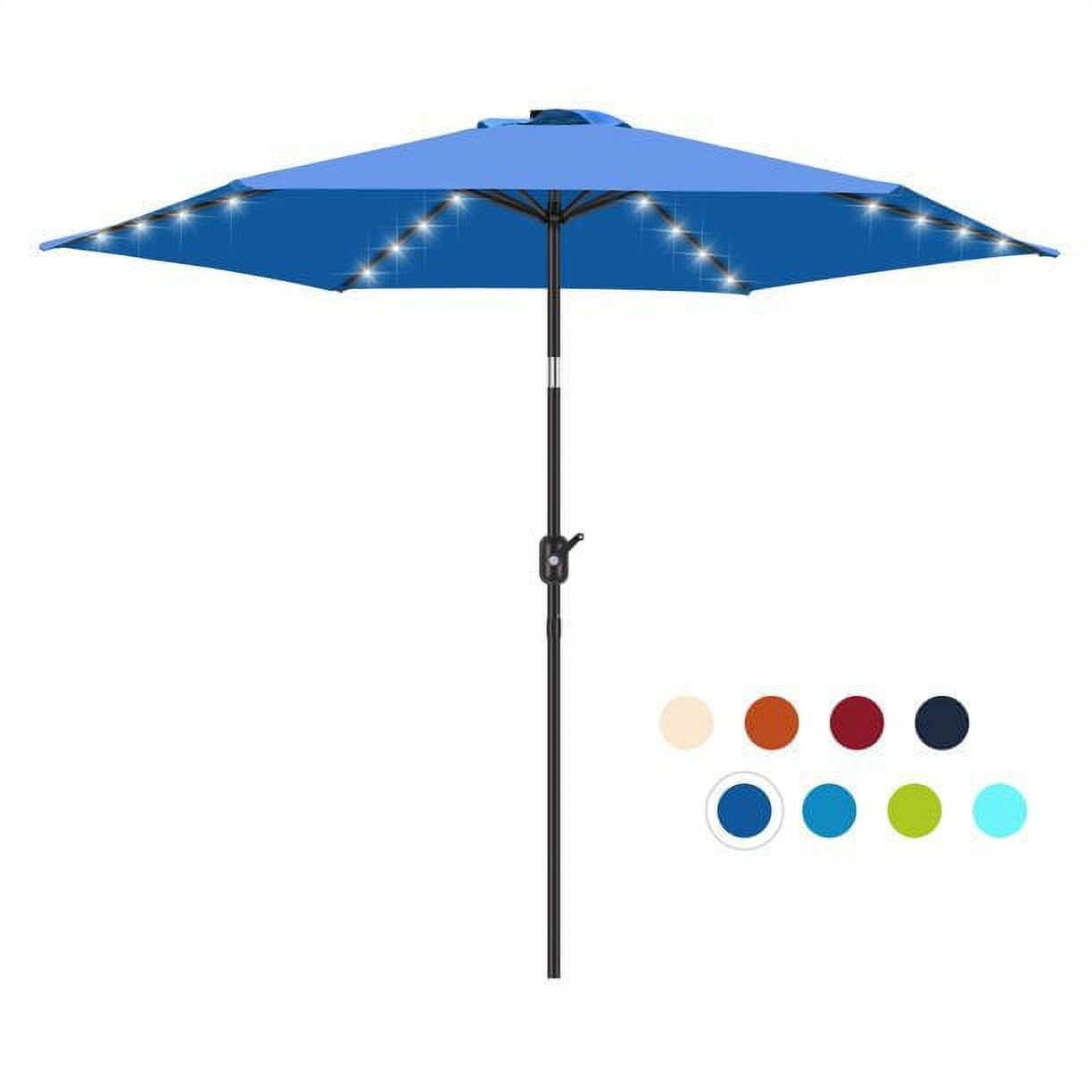 Scafild | 7.5 Ft Solar LED Light Patio Umbrella Outdoor W/ Easy Tilt - Ocean Blue