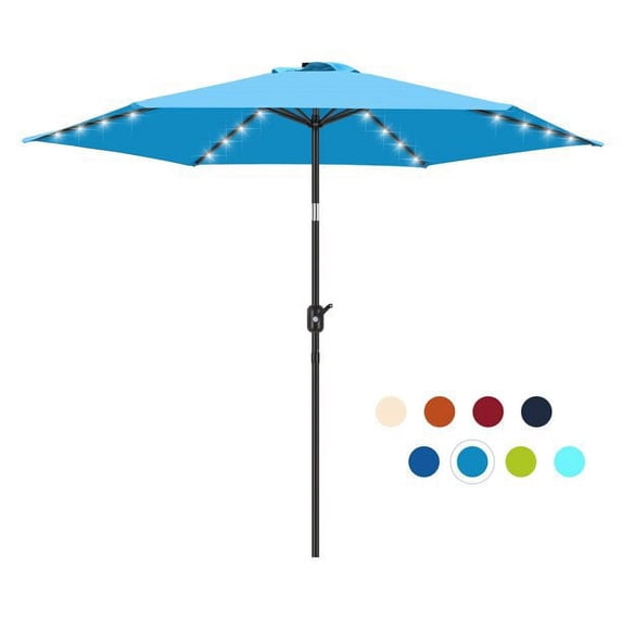 Scafild | 7.5 Ft Solar LED Light Patio Umbrella Outdoor W/ Easy Tilt - Sky Blue