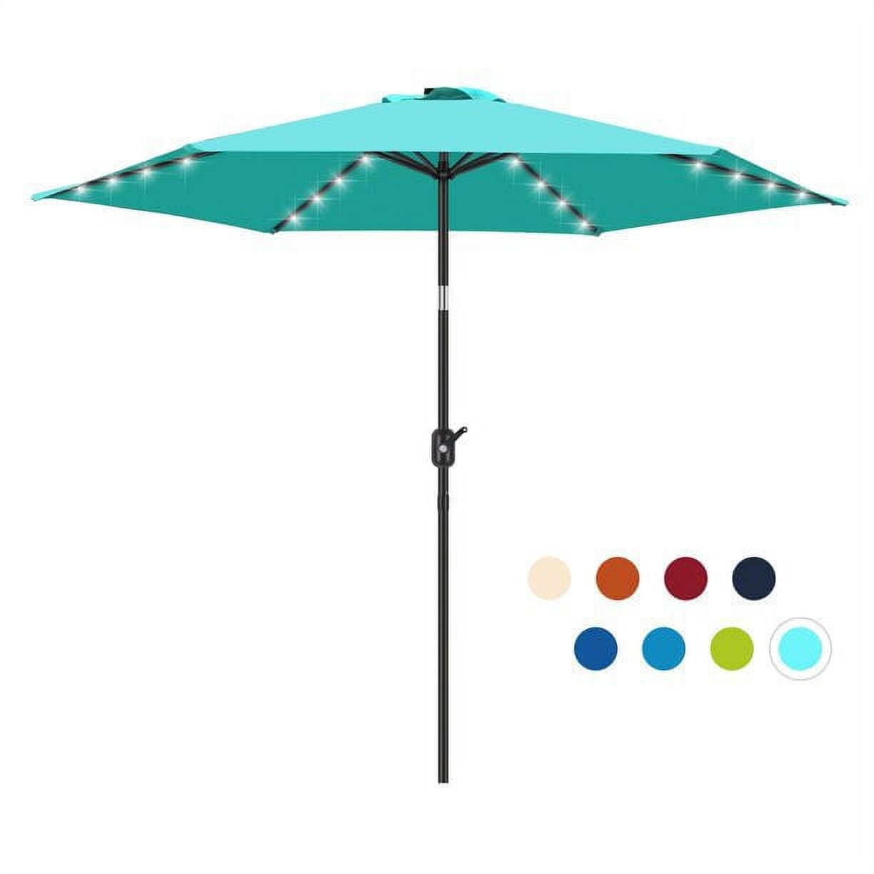 7.5 Ft Peacock Blue Solar LED Lighted Patio Umbrella