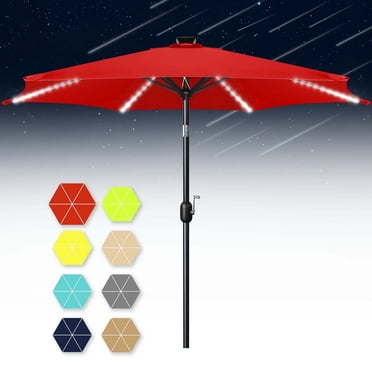 Scafild | 7.5FT Meteor Shower Lights Patio Umbrella, Outdoor Table Umbrella with 108 LED Solar Lights, Push Button Tilt and Crank, Market Umbrella for Garden, Deck, Backyard, Pool - Red