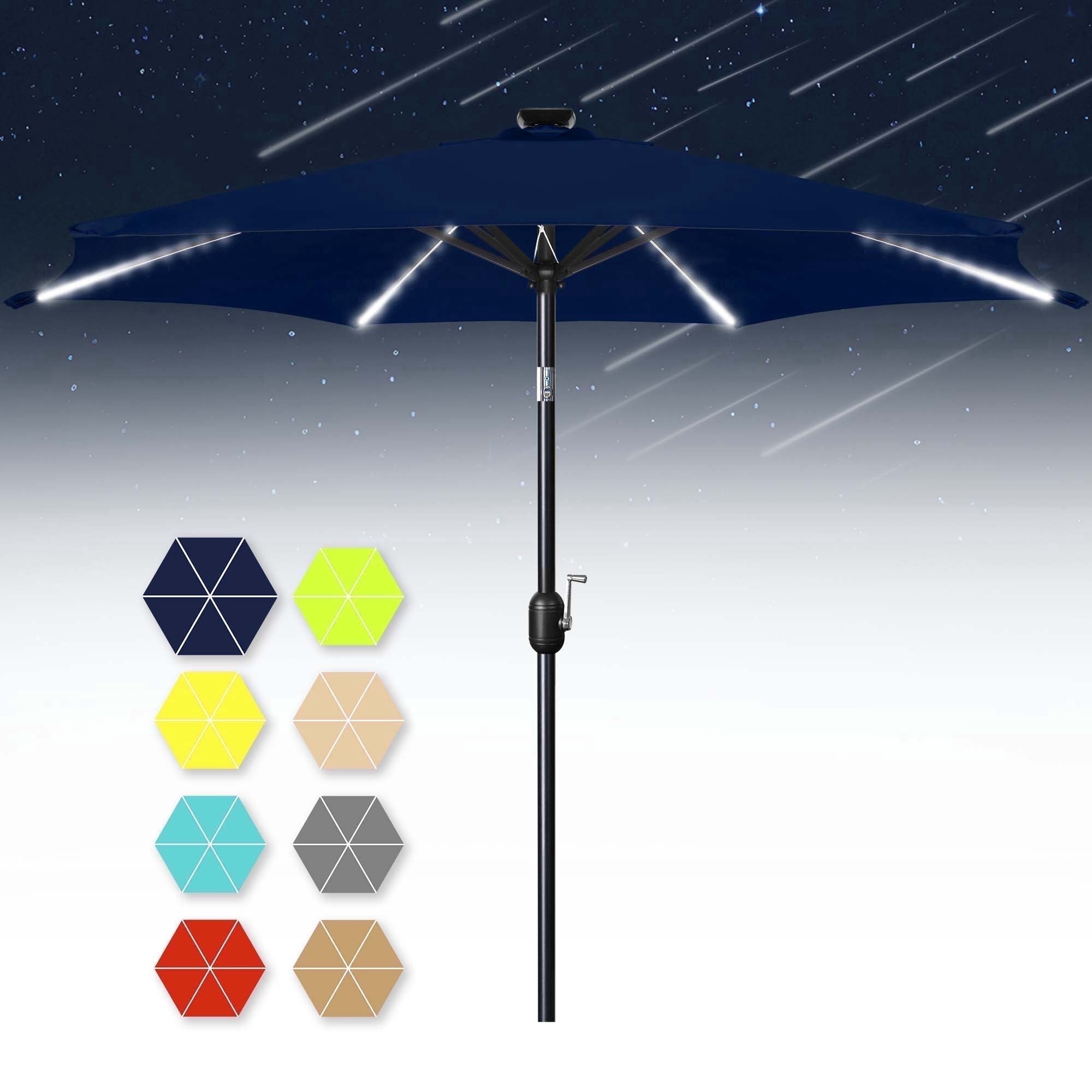 Scafild | 7.5FT Meteor Shower Lights Patio Umbrella, Outdoor Table Umbrella with 108 LED Solar Lights, Push Button Tilt and Crank, Market Umbrella for Garden, Deck, Backyard, Pool - Navy