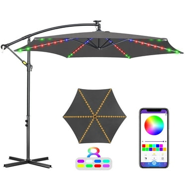 Scafild | 10 ft Colorful Lighted Cantilever Offset Hanging Outdoor Patio Umbrella W/ Easy Tilt - Gray