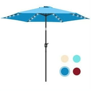 Scafild | 9 Ft Solar LED Light Patio Umbrella Outdoor W/ Easy Tilt Crank Lift - Sky Blue