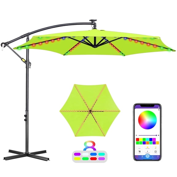 Scafild | 10 ft Colorful Lighted Cantilever Offset Hanging Outdoor Patio Umbrella W/ Easy Tilt - Apply Green