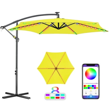 Scafild | 10 ft Colorful Lighted Cantilever Offset Hanging Outdoor Patio Umbrella W/ Easy Tilt - Yellow