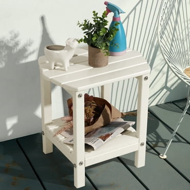 Scafild | Adirondack Side Table Plastic Outdoor End Tables with 2 Layer Storage, Coffee Table for Your Adirondack Chair, Patio Deck Garden, Backyard & Lawn Furniture - White