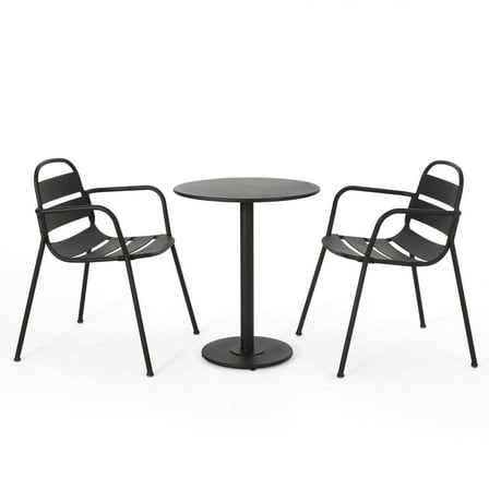 Scaggs Metal Outdoor 3 Piece Bistro Set, Matte Black